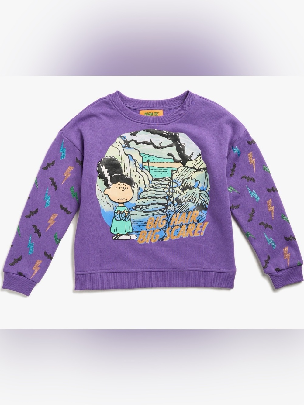 Peanuts‎ Halloween "Big Hair Big Scare" Purple Graphic Sweatshirt M